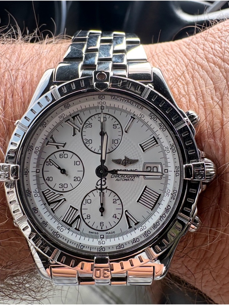 Breitling Silver Watch With White Dial